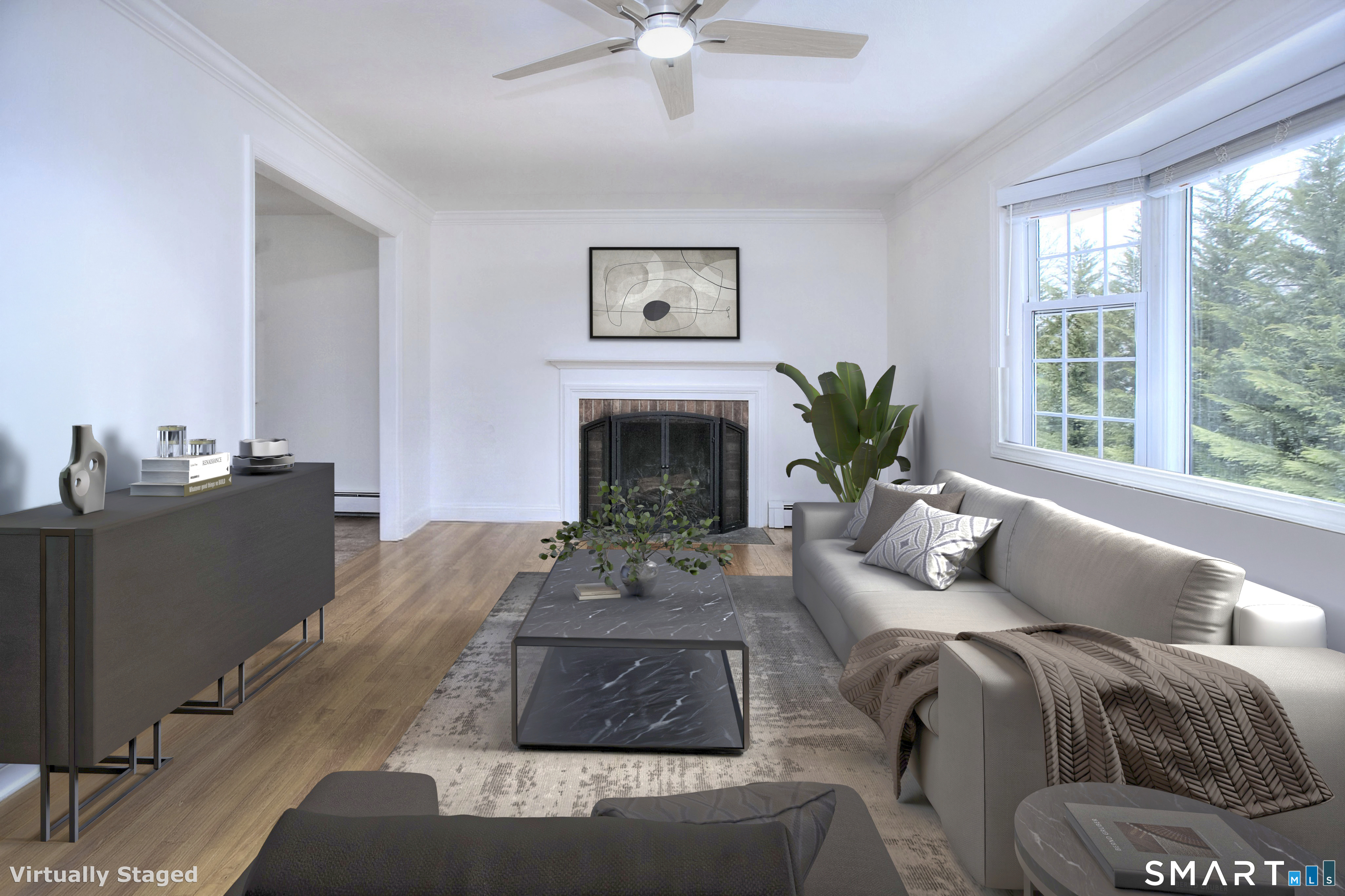 46 Crest Road Ridgefield, CT 06877 - Photo 16 of 41 a living room with furniture large window and fireplace