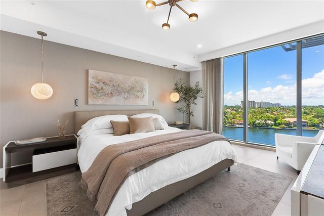 a bedroom with a large bed and a flat screen tv