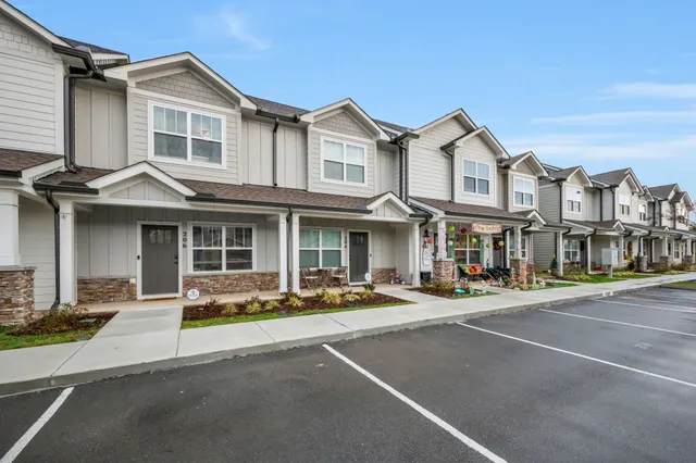 a front view of a building with street