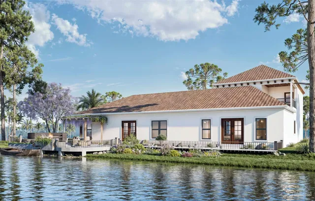 a front view of a house with a boat