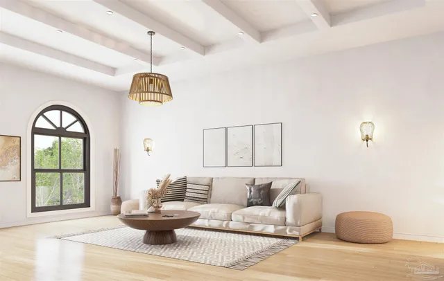 a living room with furniture and a window