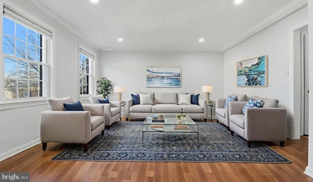 a living room with furniture and a rug