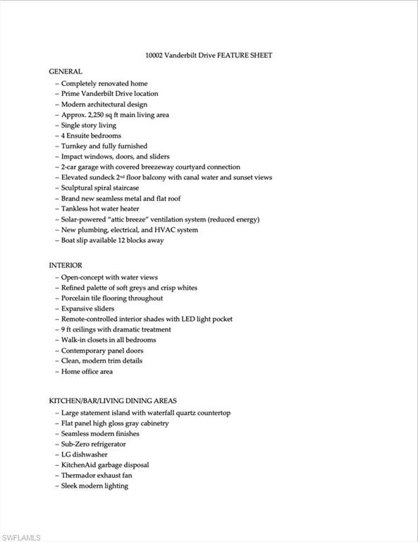 10002 Vanderbilt Drive Naples, FL 34108 - Photo 39 of 42 Spec sheet, page 1