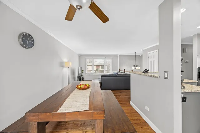a view of kitchen with wooden floor