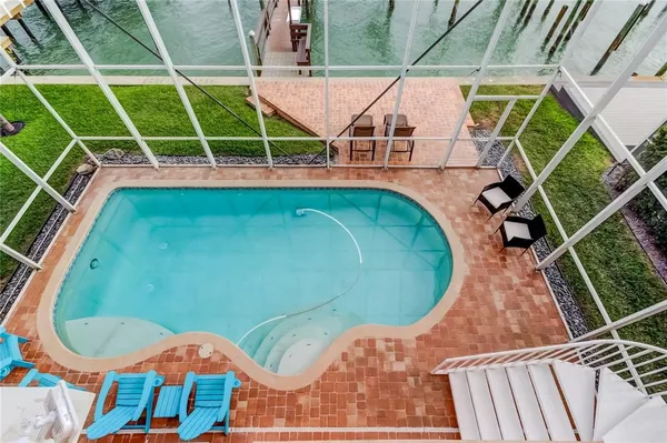 an aerial view of a backyard