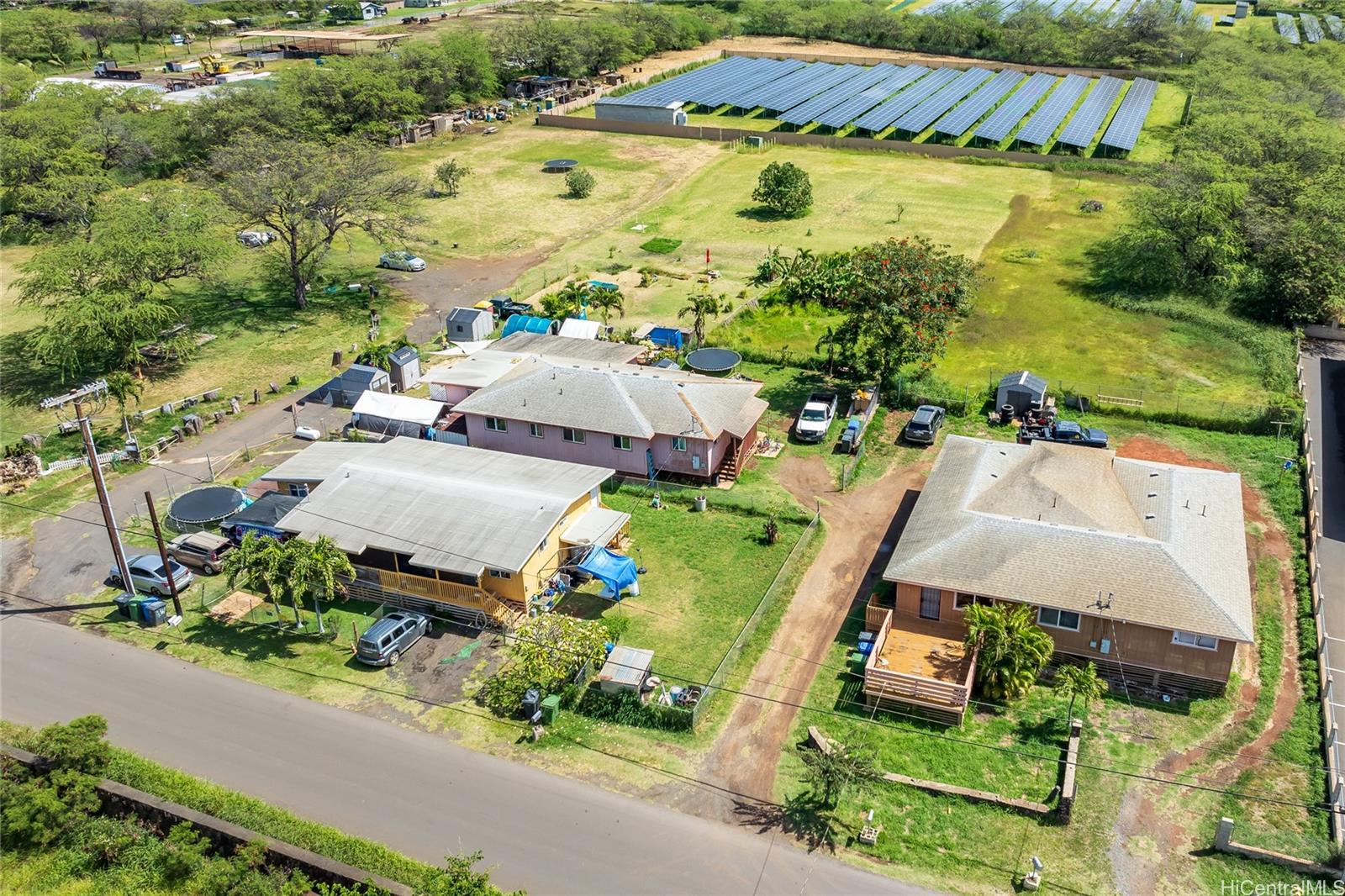 an aerial view of a house with a garden