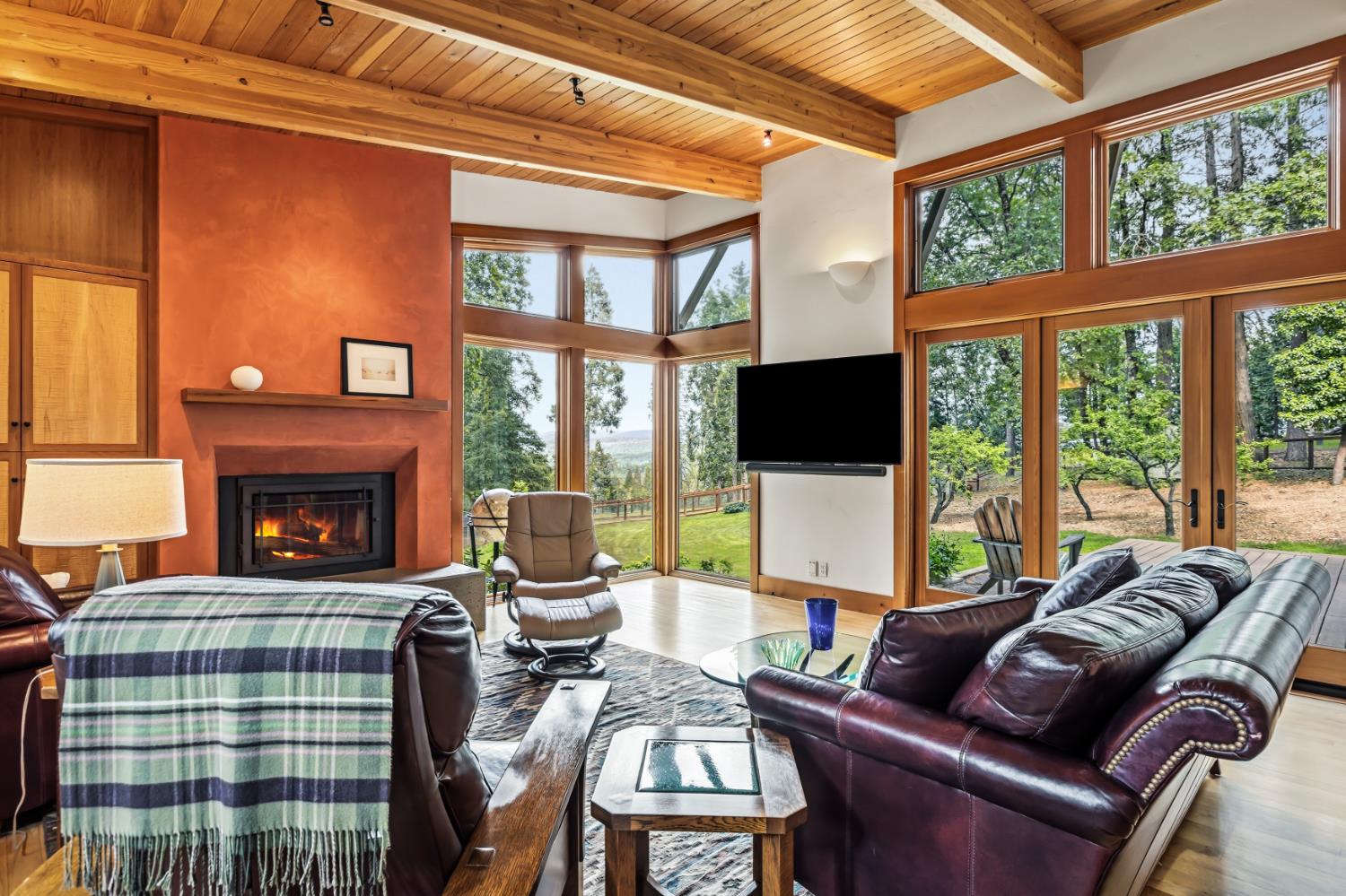 12278 Cement Hill Road Nevada City, CA 95959 - Photo 9 of 61 a living room with furniture tv and a fireplace