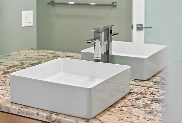 a view of a water with a building