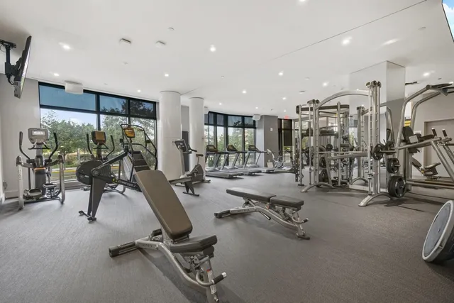 a view of a room with gym equipment