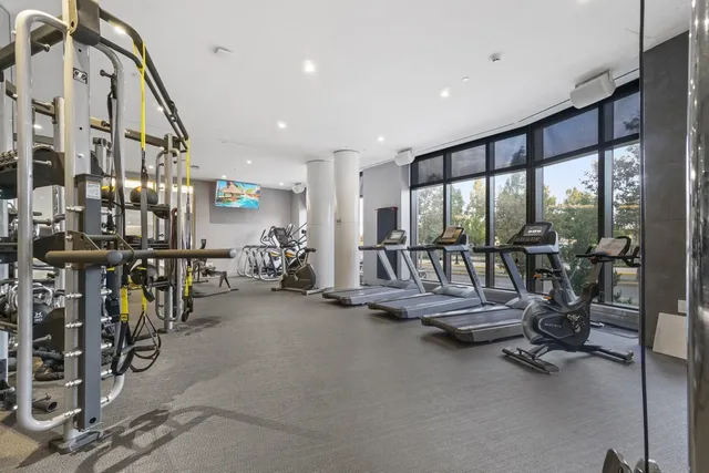 a view of a room with gym equipment