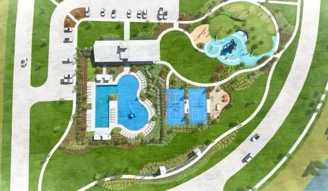 an aerial view of a play ground