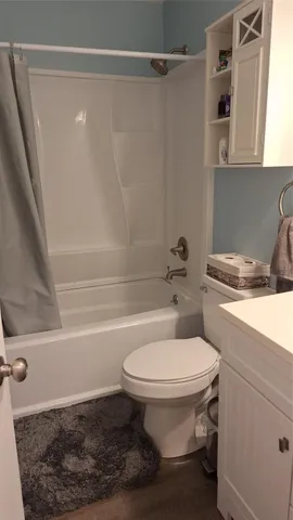 a bathroom with a toilet and a shower