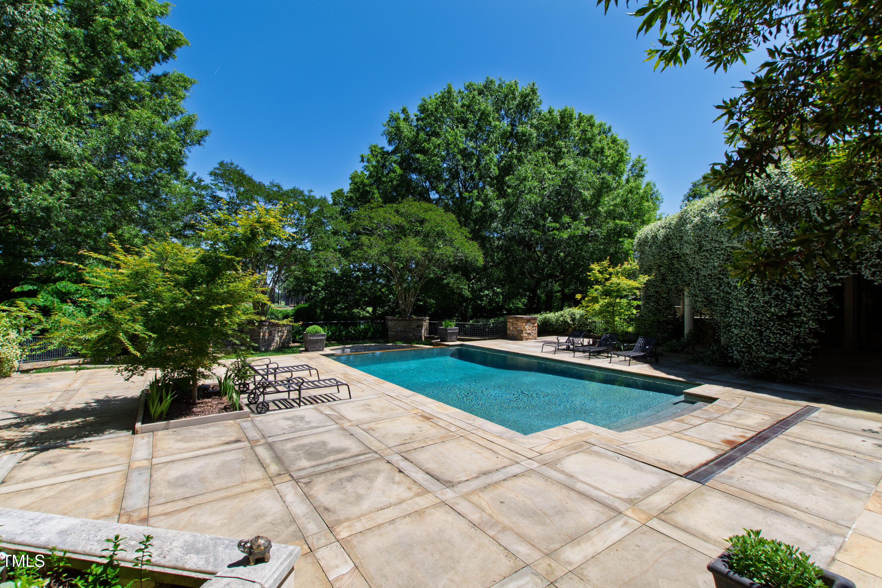 6510 New Market Way Raleigh, NC 27615 - Photo 80 of 95 a view of backyard with swimming pool and trees in the background