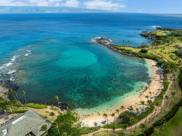a view of a lake with beach