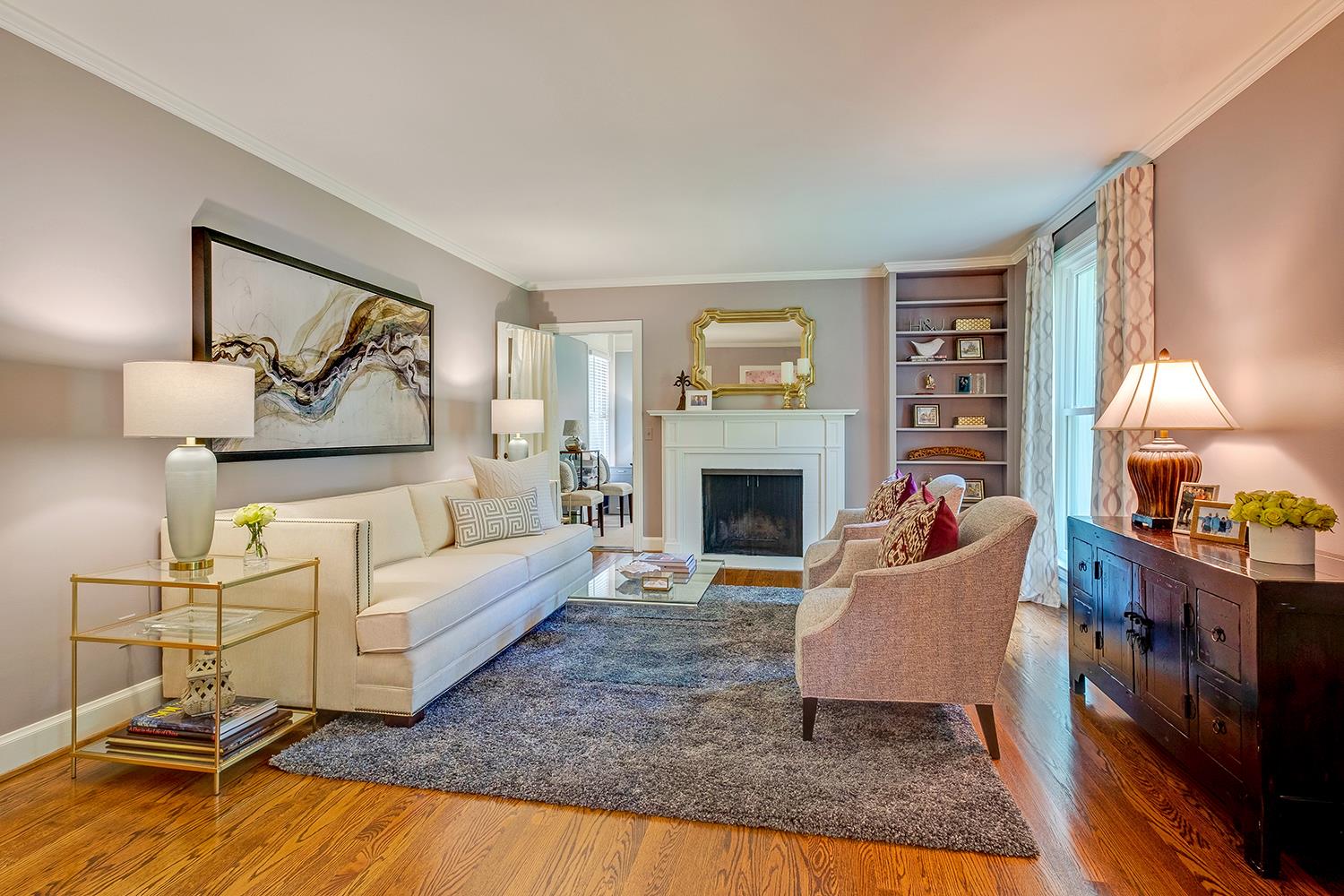 104 Alton Road Nashville, TN 37205 - Photo 6 of 30 Formal living room with built-in and fireplace leads to office