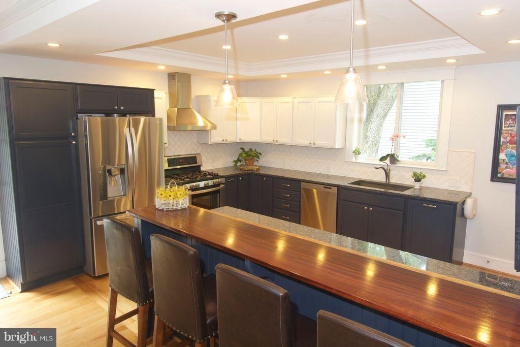 718 Hollen Road Baltimore, MD 21212 - Photo 3 of 6 a kitchen with stainless steel appliances granite countertop a sink refrigerator and cabinets
