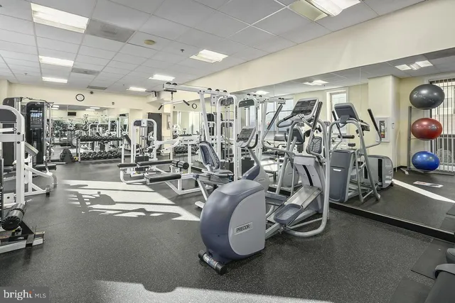 a view of a room with gym equipment