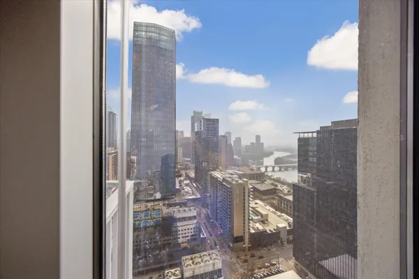 a view of a balcony with city view