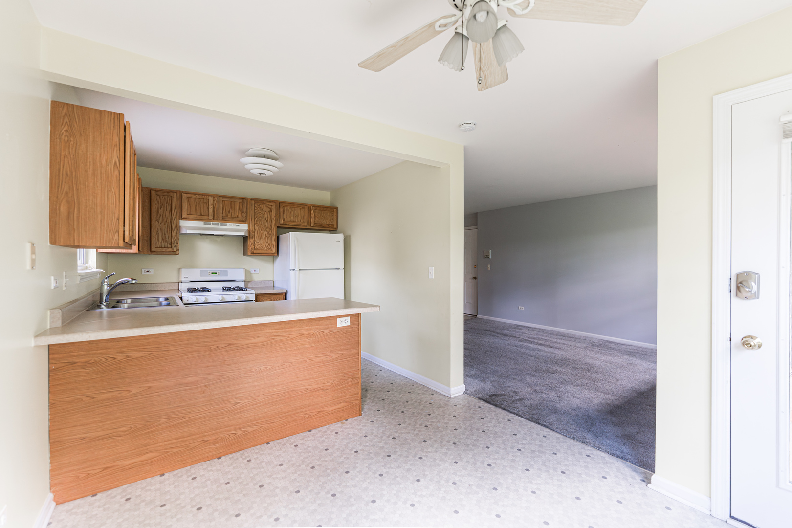 1202 North Red Oak Circle, Unit 2 Round Lake Beach, IL 60073 - Photo 3 of 19 a view of a kitchen with a sink and a refrigerator