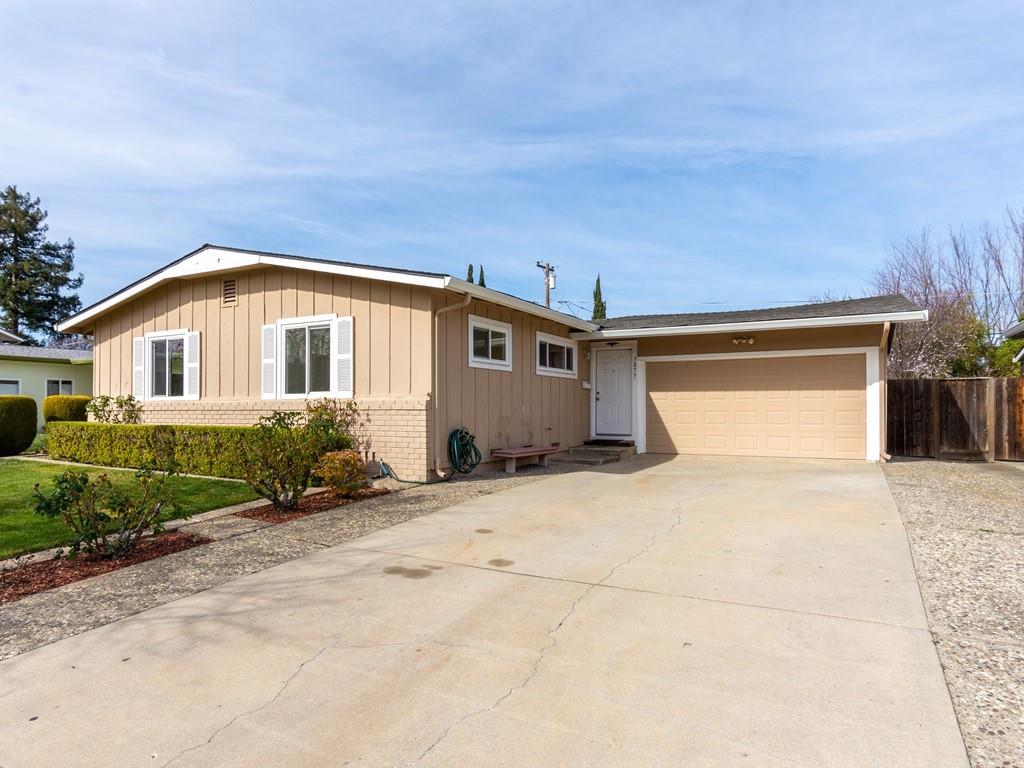 front view of a house with a patio