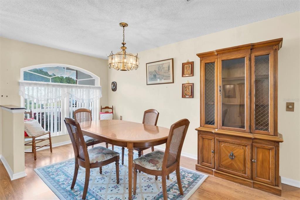 9058 Arundle Place New Port Richey, FL 34655 - Photo 12 of 59 a dining room with furniture a chandelier and wooden floor