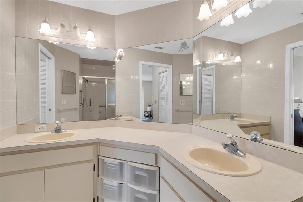 9058 Arundle Place New Port Richey, FL 34655 - Photo 19 of 59 a bathroom with a sink double vanity and a mirror