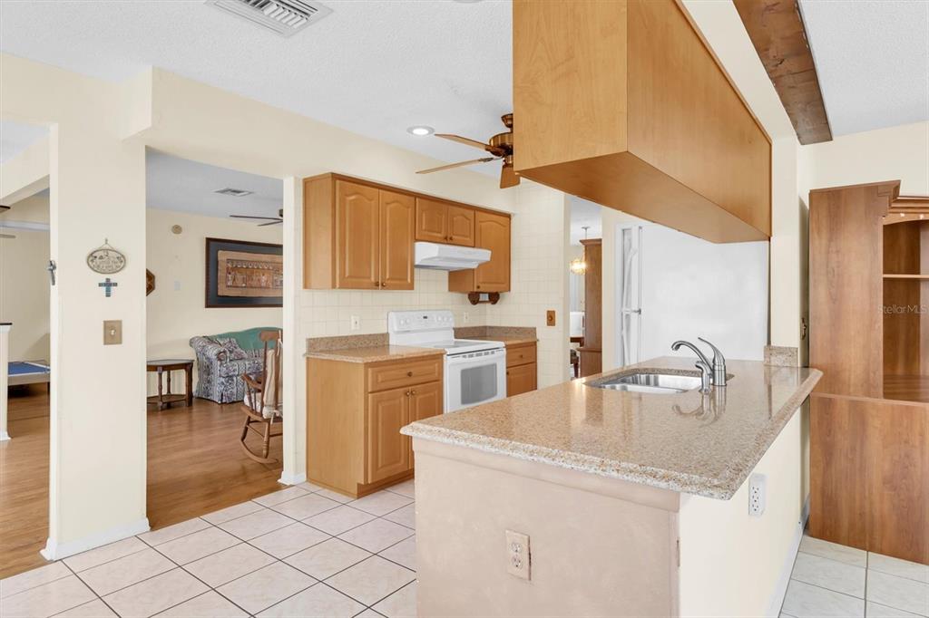 9058 Arundle Place New Port Richey, FL 34655 - Photo 9 of 59 a kitchen with stainless steel appliances granite countertop a sink and a refrigerator