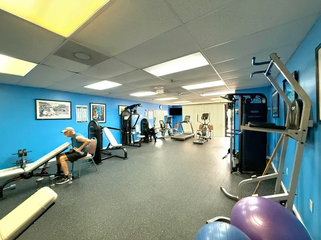a view of a room with gym equipment