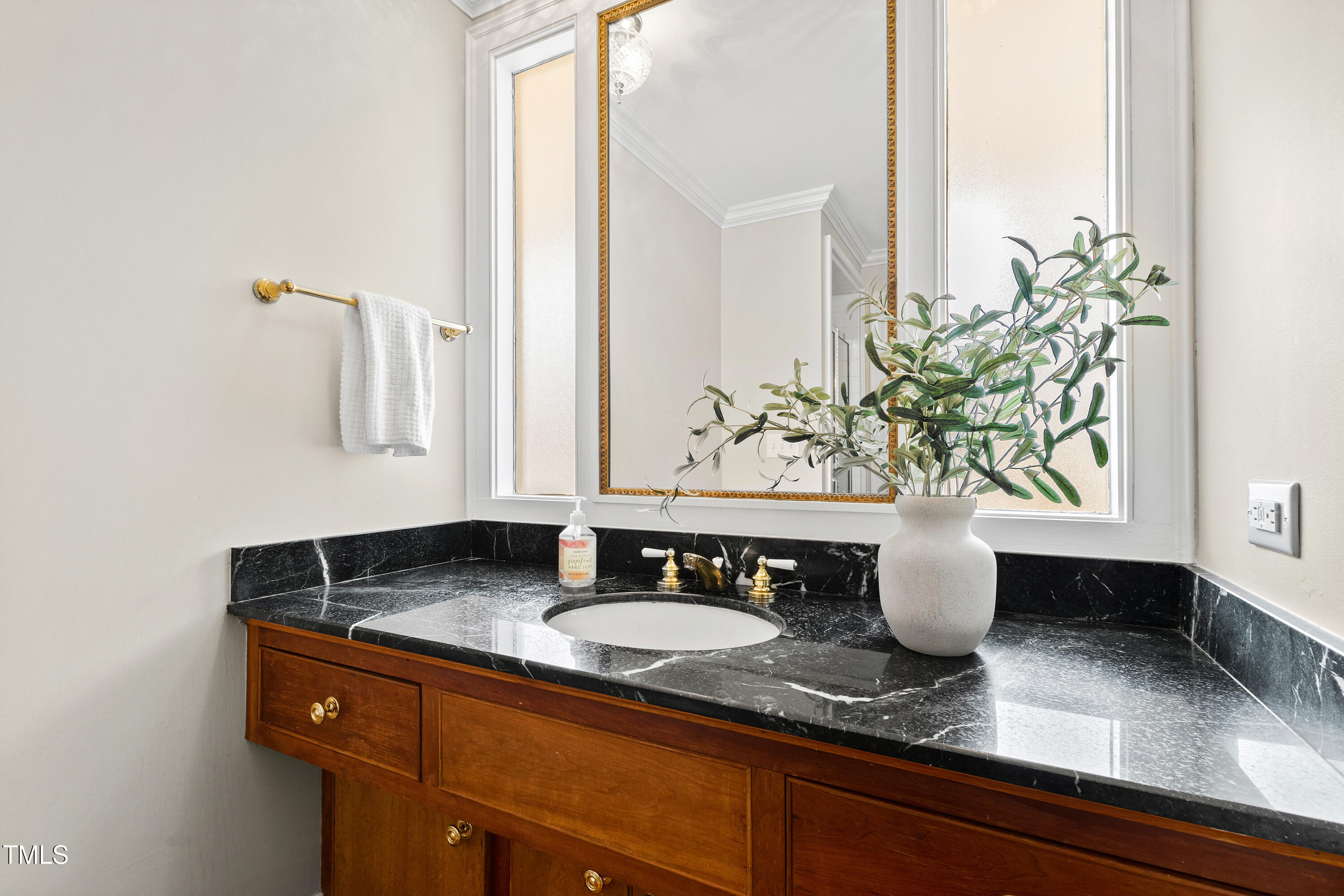 2147 Wake Drive Raleigh, NC 27608 - Photo 22 of 48 a bathroom with a granite countertop sink and a potted plant
