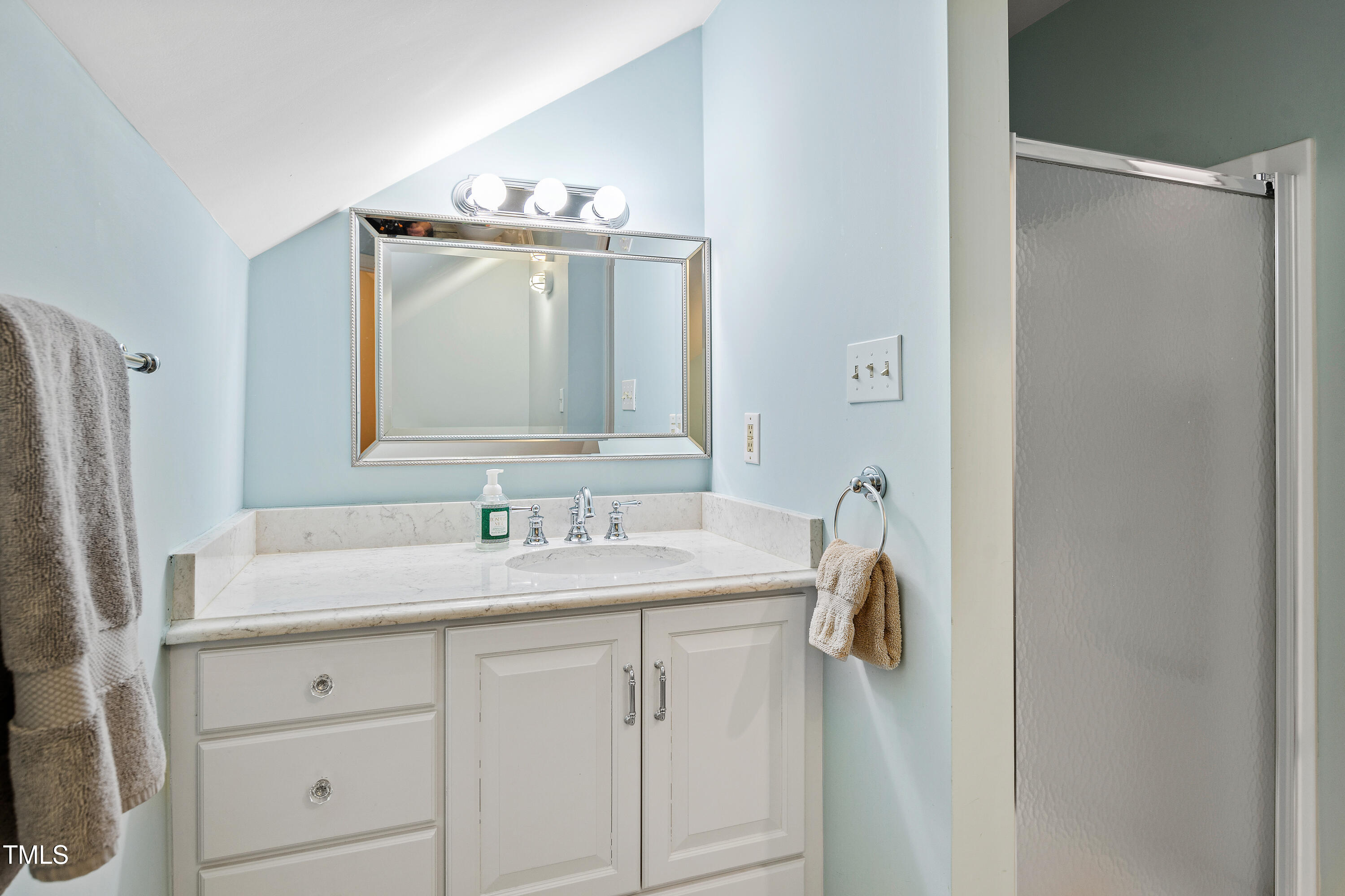 2147 Wake Drive Raleigh, NC 27608 - Photo 46 of 48 a bathroom with a sink vanity and a mirror