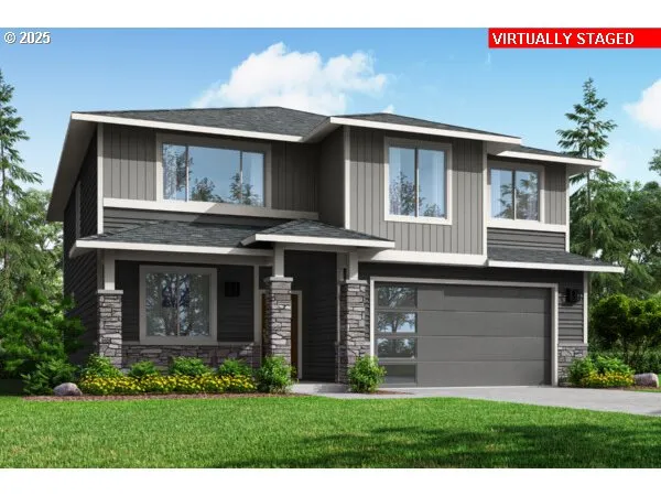 a front view of a house with a garden and plants