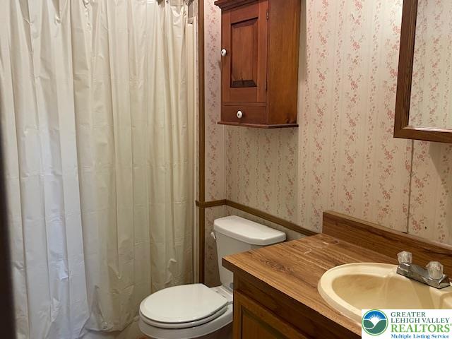38 De Rose Street Walnutport, PA 18088 - Photo 16 of 27 a bathroom with a sink a toilet and shower curtain