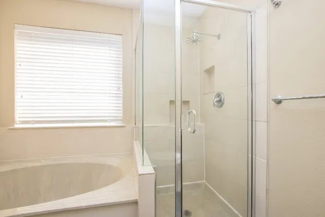 a bathroom with a bathtub
