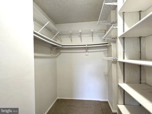 a view of walk in closet with empty racks