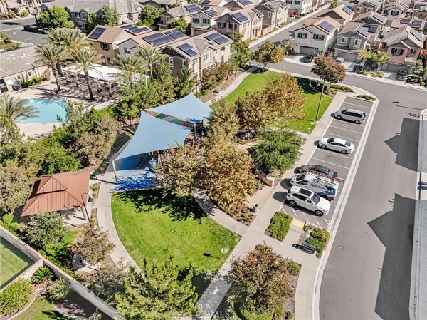 an aerial view of a house