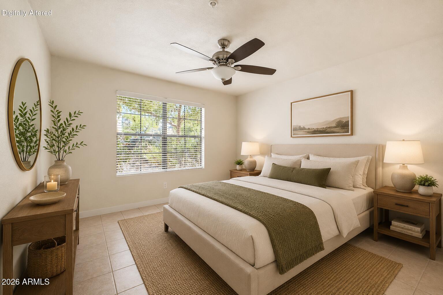 6885 East Cochise Road, Unit 142 Paradise Valley, AZ 85253 - Photo 31 of 47 a bedroom with a bed and a chandelier