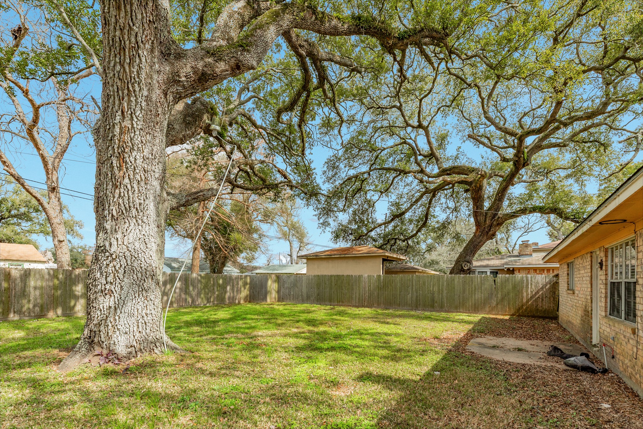 1030 Maple Street Clute, TX 77531 - Photo 24 of 25 a backyard of a house with yard and outdoor seating