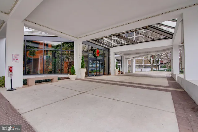 a living room with furniture and potted plants