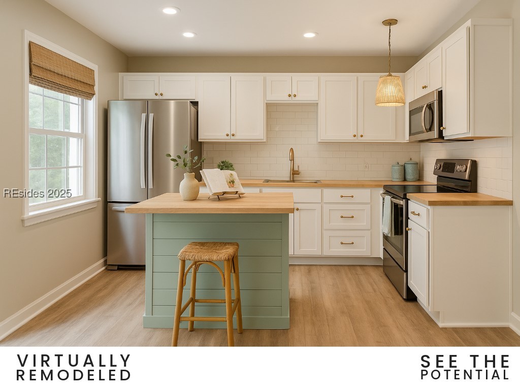 This kitchen brings coastal character and everyday function into perfect balance—no walls moved, just smart design.
