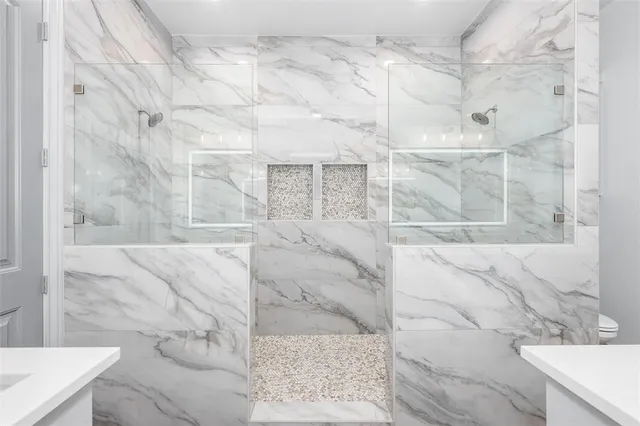 a bathroom with shower