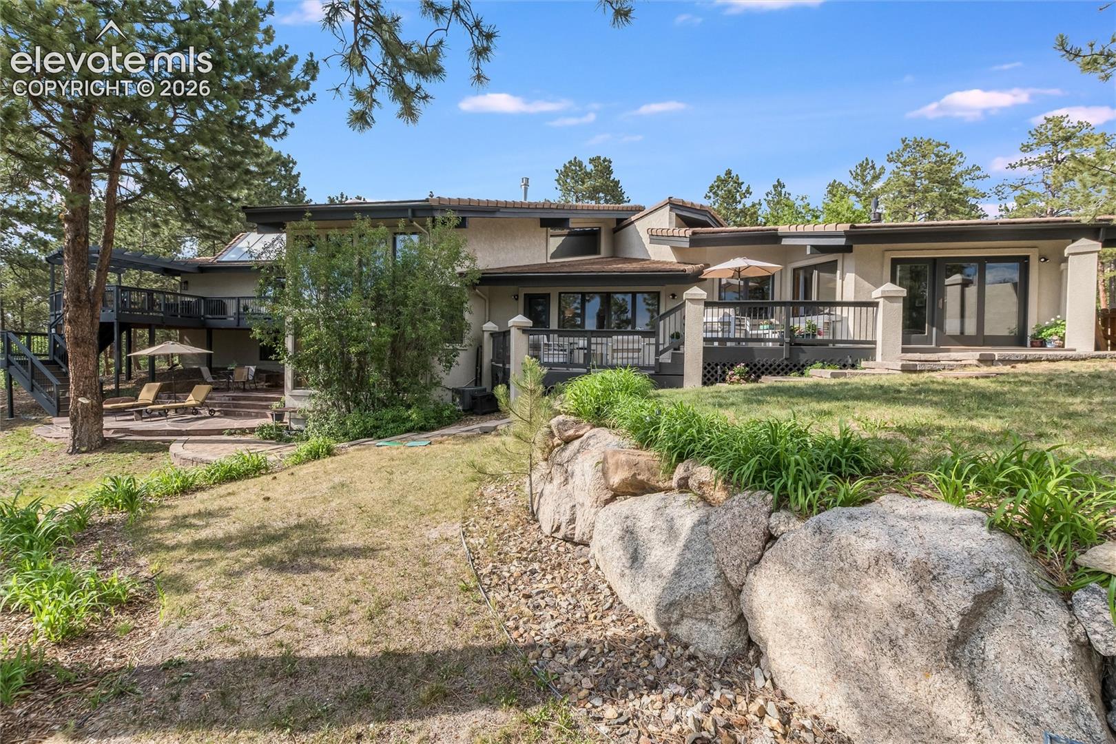 12730 Bridle Bit Road Colorado Springs, CO 80908 - Photo 27 of 48 Rear elevation featuring multiple outdoor entertaining areas
