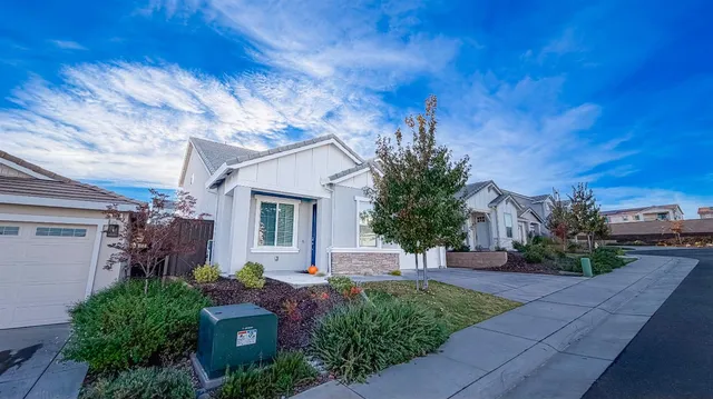 a front view of a house with garden