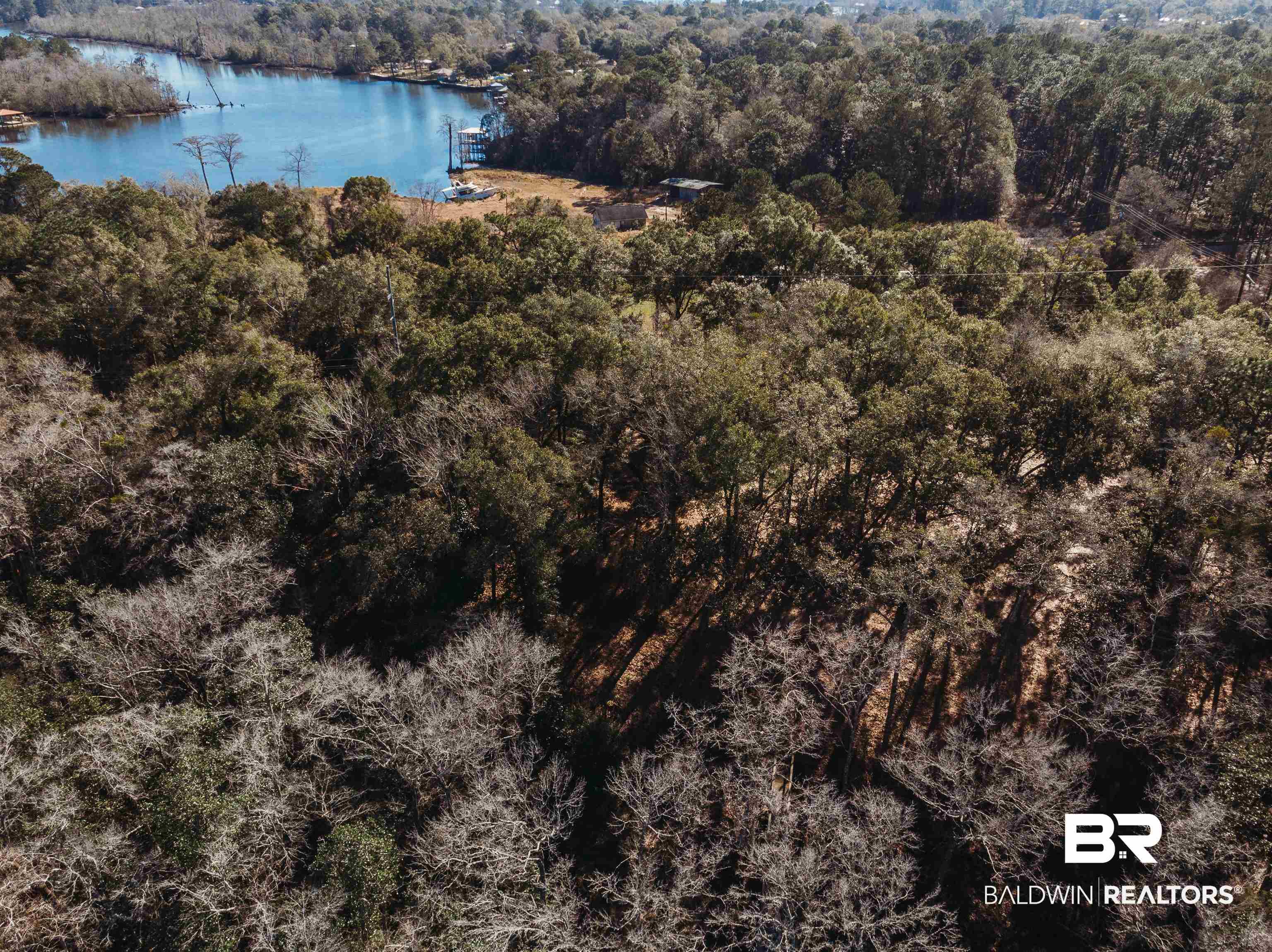 0 Old Shipyard Road Mobile, AL 36619 - Photo 7 of 16 Aerial view of a heavily wooded area and a large body of water