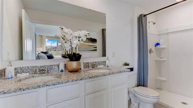 a bathroom with a sink a toilet and mirror