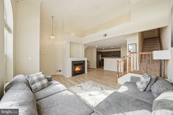 a living room with furniture window and a fireplace