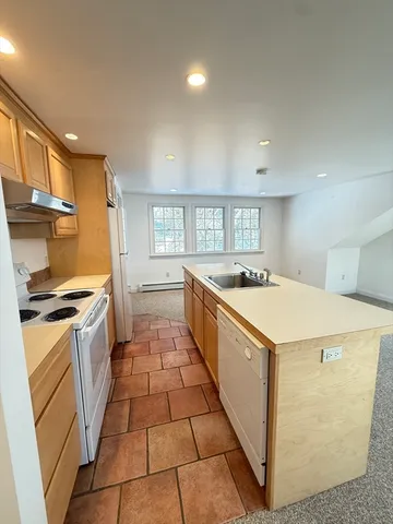 a kitchen with a sink and a stove top oven