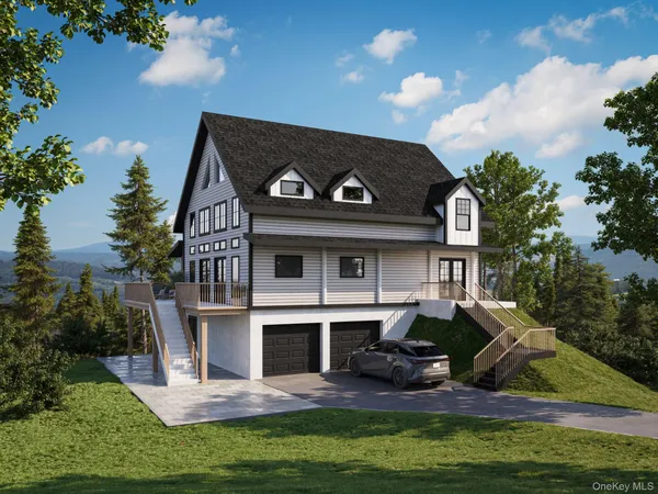 a view of a house with a porch and a yard