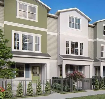 a front view of residential houses