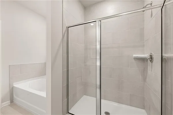 a bathroom with a shower and a bath tub