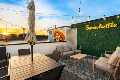 a outdoor space with seating